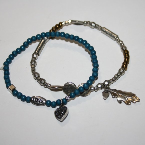 Silver and blue beaded boho style bracelets - Picture 1 of 4